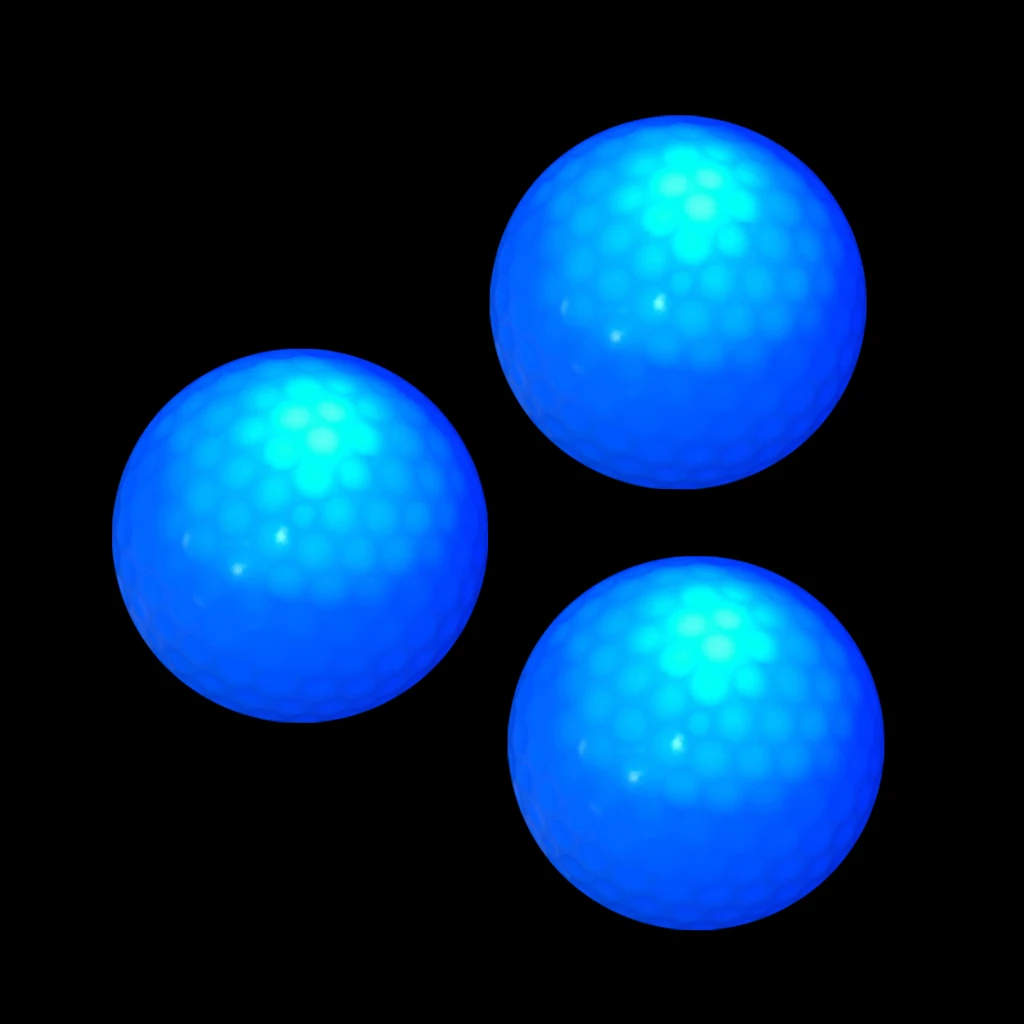 Set of 3 Night Blue LED Light Up Golf Balls Standard Balls 42.6mm - Durable and Elastic Double Layer Golf Balls