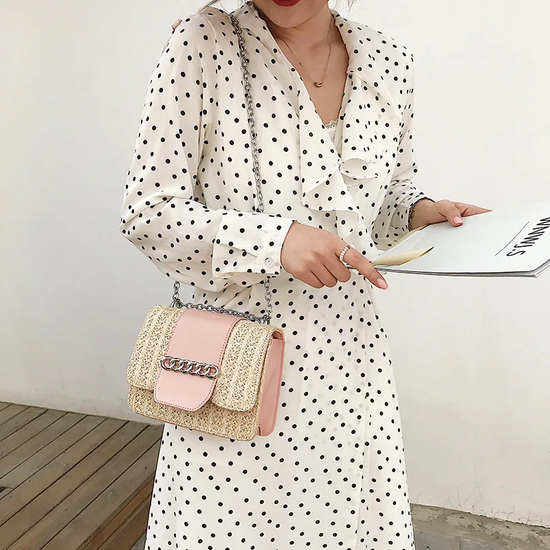 

New Arrival Bag Women's 2019 New Style Korean-style Versatile Straw Casual Square Sling Bag Fashion Chain Crossbody Bag