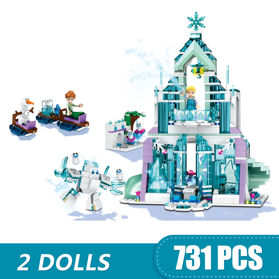 

New 711PCS Small Building Blocks Toys Compatible with Legoinglys Elsa's Magic Sparkling Ice Castle Gift for Girls Boys Children