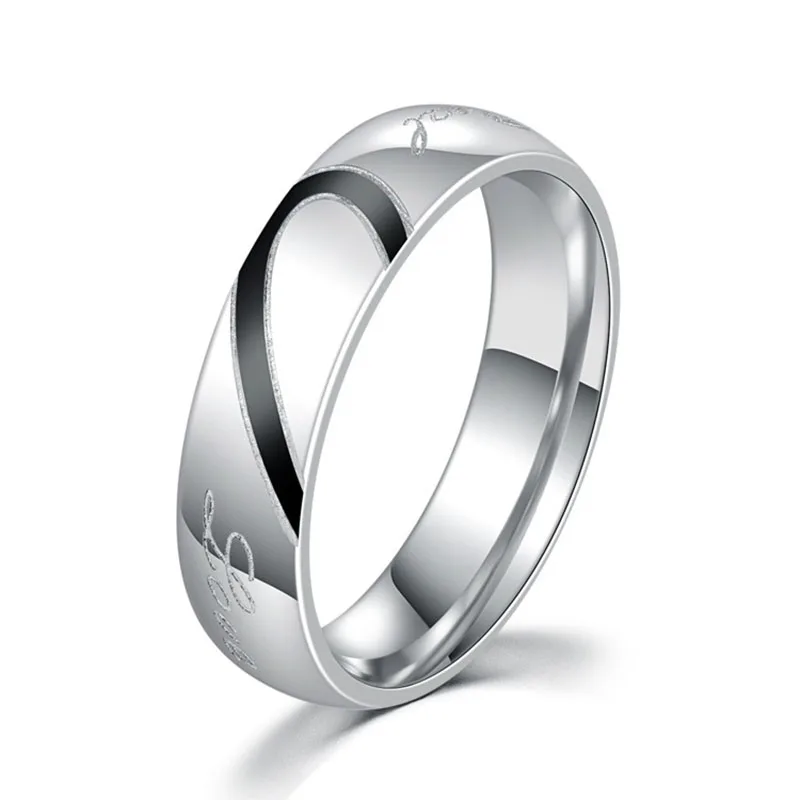 Fashion Titanium Steel Real Love Jewelry Heart Wedding Rings for Women Men Couple Engrave Silver Color Never Fade Full Size 4-15 2