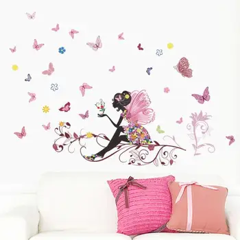 

Butterfly Flower Fairy Wall Stickers for Kids Room Wall Decoration Bedroom Living Room Children Girls Room Decal Poster Mural#25