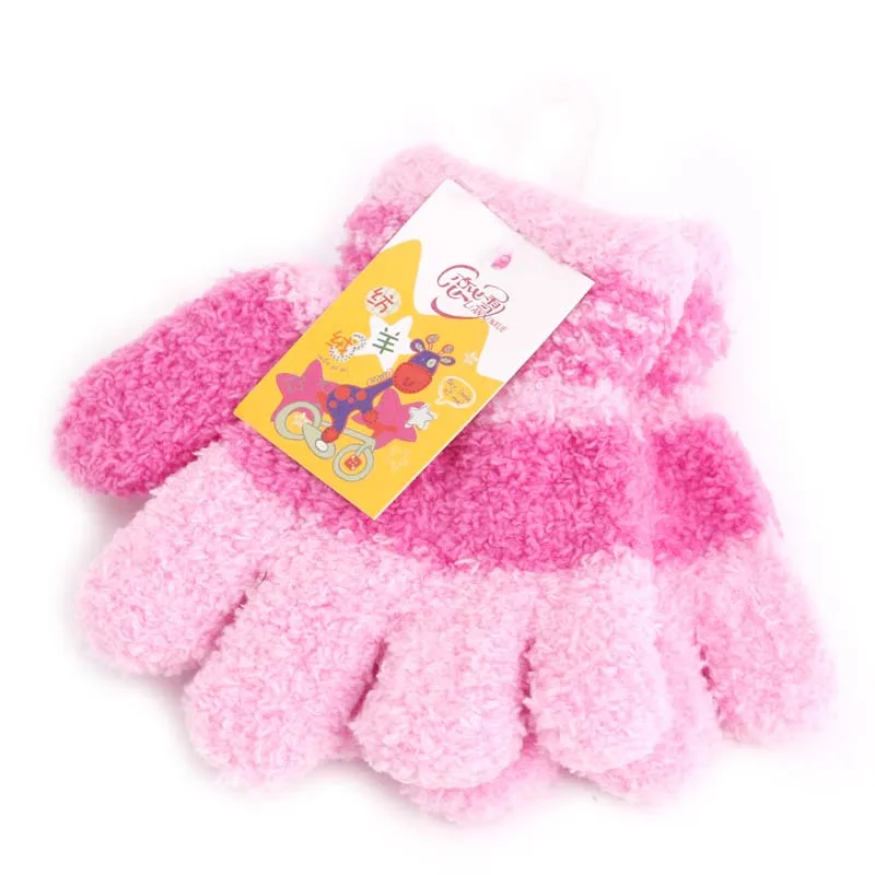 Милые детские теплые зимние перчатки с длинными пальцами для малышей, вязаные варежки с радугой LX9E - Цвет: 7