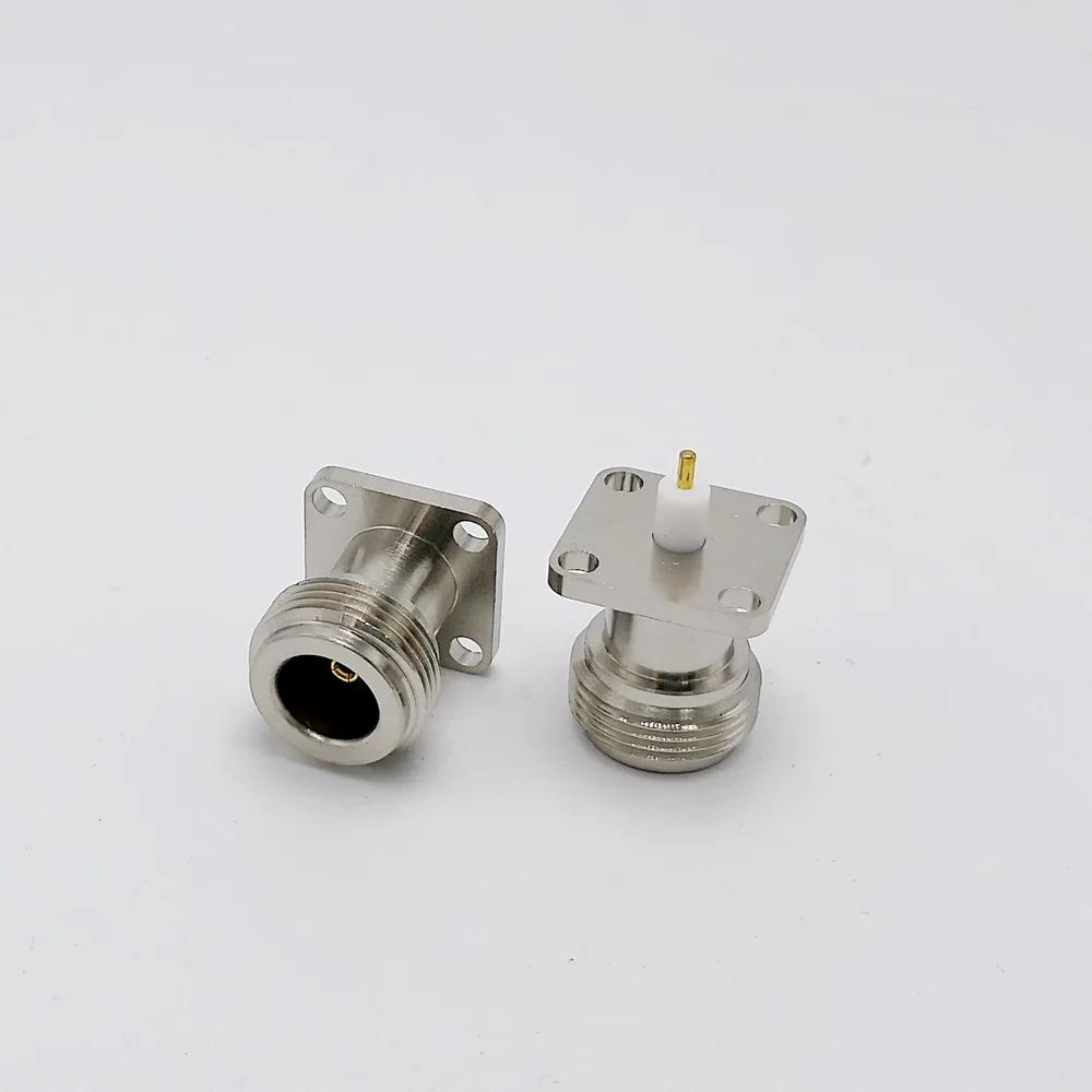 N-KFD-5 N Женский Панель Крепление RF коаксиальный разъем с 4 отверстия фланец припой медь никелированный 10 шт