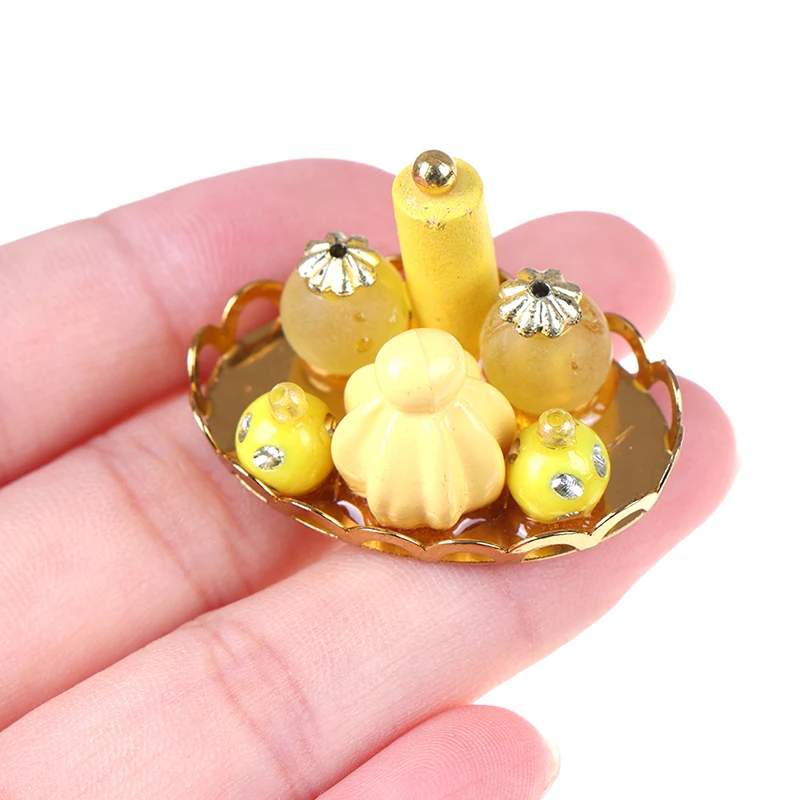 1/12 Miniature Dollhouse Yellow Perfume Bottle with Golden Platter