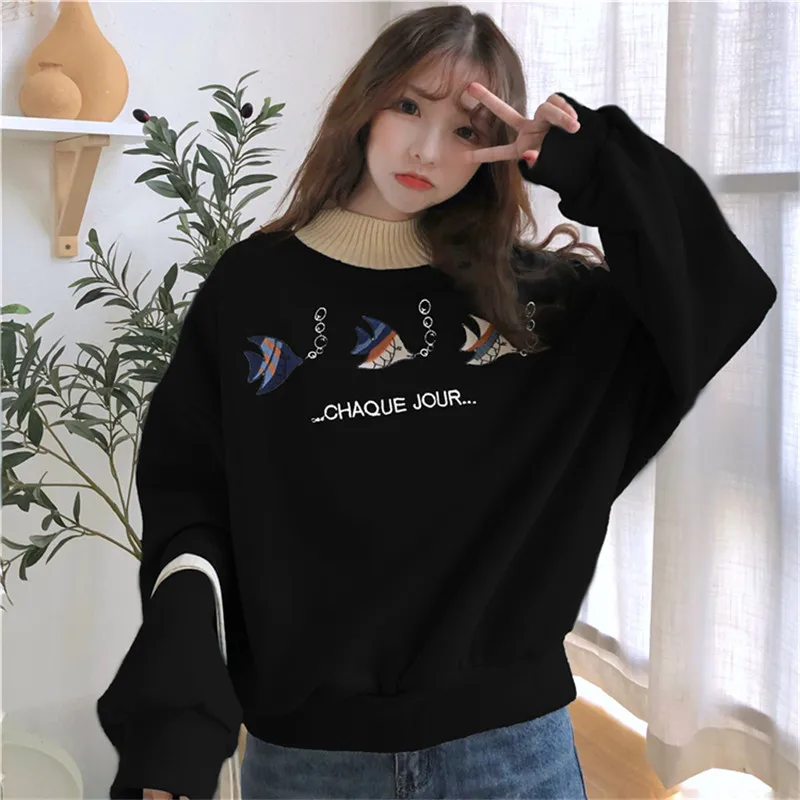 Новые бархатные толстые Ulzzang женские осенние корейские ins Harajuku винтажные Веселые топы с героями мультфильмов Модные свободные повседневные женские толстовки