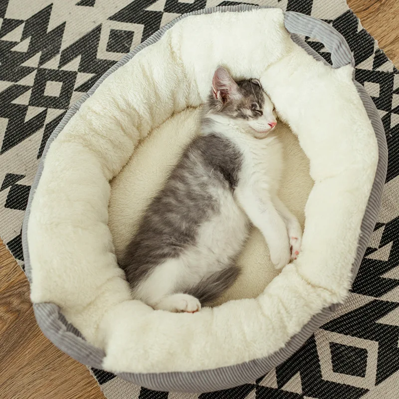 Кошка Кровать Дом Мягкая Плюшевая кошка кровать Съемная собака кровать для маленьких собак Лежанка для котов зимняя теплая Лежанка коврик для щенка
