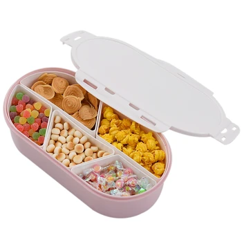 

Fruits Nuts Plate with Lid Seal Detachable Multi Sectional Sub Grid Plastic Tray Candy Snack Dish Bowl Dessert Serving Platter