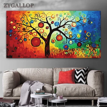 

Tree of Life Colorful Tree Abstract Oil Painting on Canvas Scandinavian Posters and Prints Wall Pictures for Living Room Decor