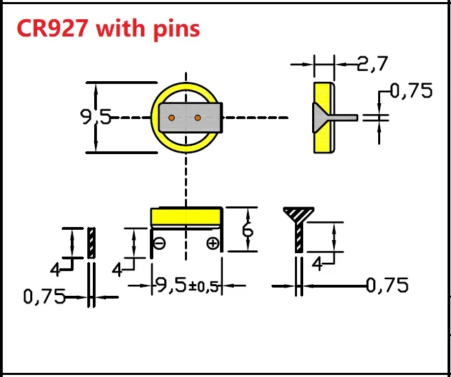 200pcs/lot Soldering pins CR927 3V lithium battery with pins for watches calculator 3