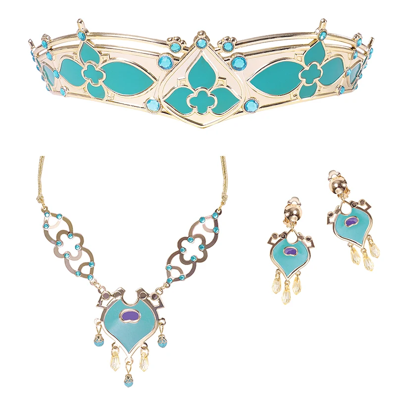 Jasmine Jewelry Set Платье Цвета жасмин для девочек; карнавальный костюм; детский комплект одежды на Хэллоуин с блестками; Детские вечерние принцесса из Аладдина; костюм; платье - Цвет: Jasmine Jewelry Set