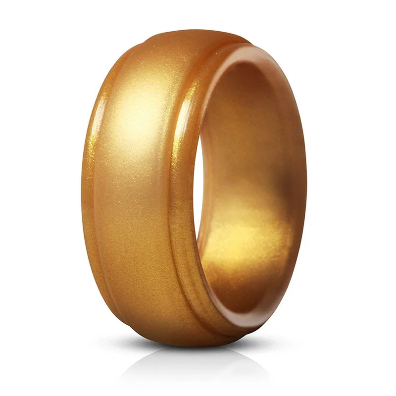 gold Классическое прочное гибкое Силиконовое обручальное кольцо на палец для мужчин, силиконовые резиновые обручальные кольца для спорта на открытом воздухе, черные и камуфляжные цвета - Цвет основного камня: gold