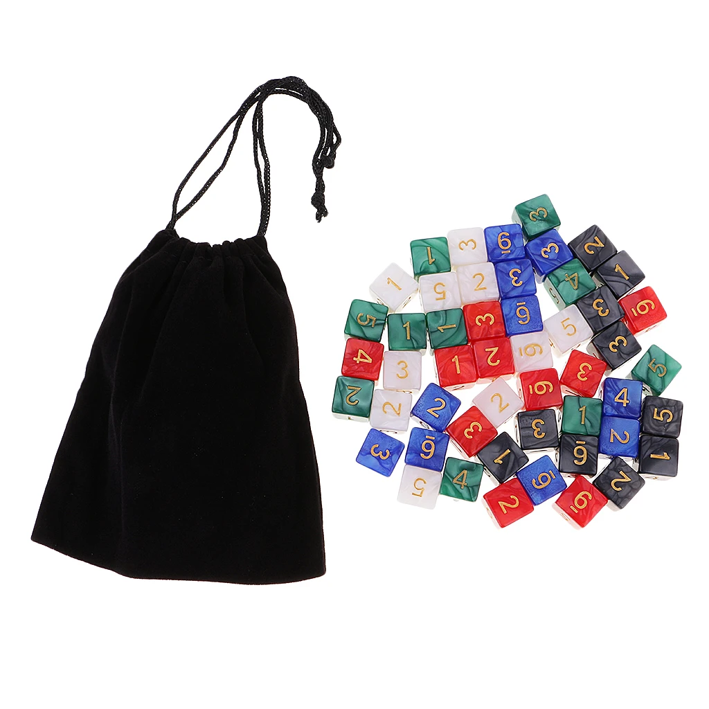50 Pack Mini D6 Dice 16mm Six Sided Die&Dice Bag for RPG DND Dungeons and Dragons Playing Game