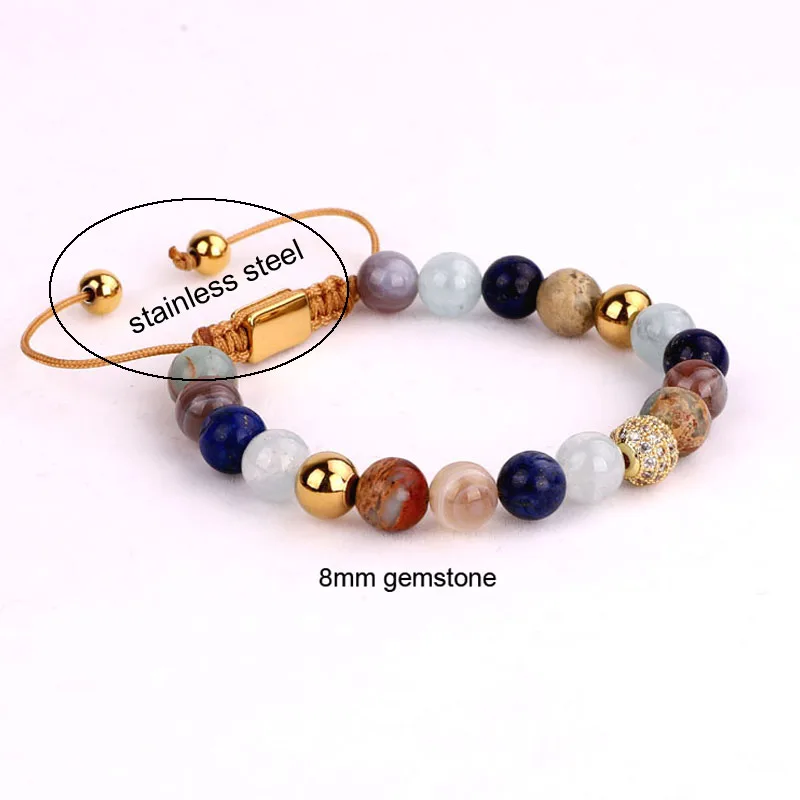 Jaravvi High Quality CZ Micro Pave Ball Natural Stone Handmade Macrame Friendship Bracelet Women Jewelry Gift - Image 4