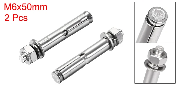 M6x50mm 2Pcs Uxcell 1/2/4 шт. болт расшрения M6x50/M6x60/M6x80/M8x60/M8x80/M10x100mm 304 Нержавеющая сталь внешний шестигранник гильзовый анкер - Цвет: M6x50mm 2Pcs