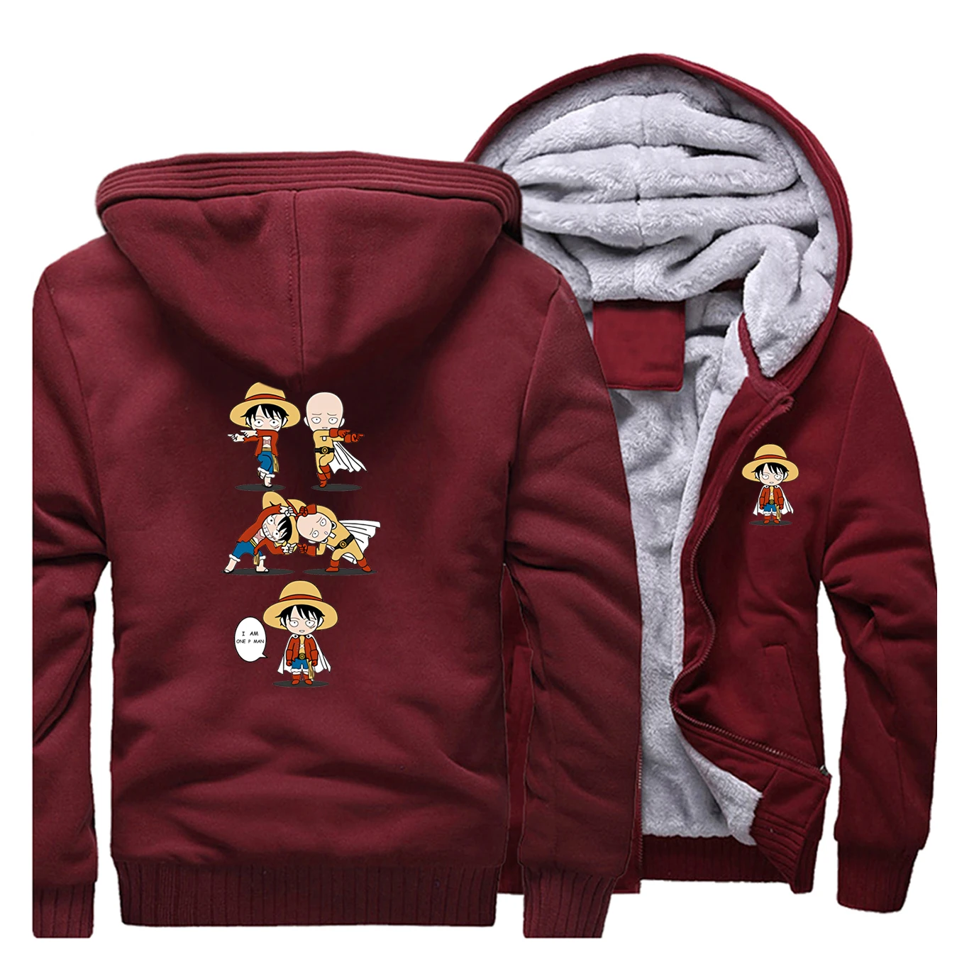 Luffy vs Saitama Толстая Толстовка цельный кроссовер one Punch мужские пальто крутой дизайн Harajuku серая толстовка японского аниме