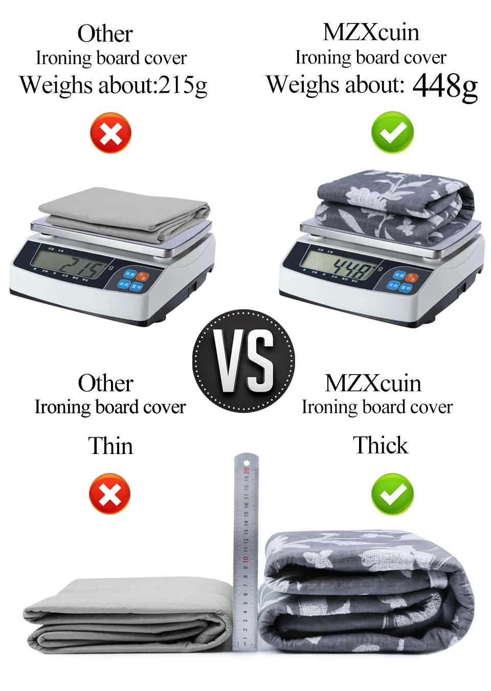 Ironing Board Cover Scorch Resistant, Extra Thick Cotton Iron Cover with Padding Heat Reflective Heavy Duty Pad Approx 140x50cm 6