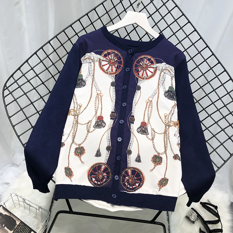 Neploe/Новинка года; сезон осень; вязаный кардиган с принтом «N-Neck»; вязаный кардиган с лоскутной пуговицей; свободный свитер для женщин; 45902
