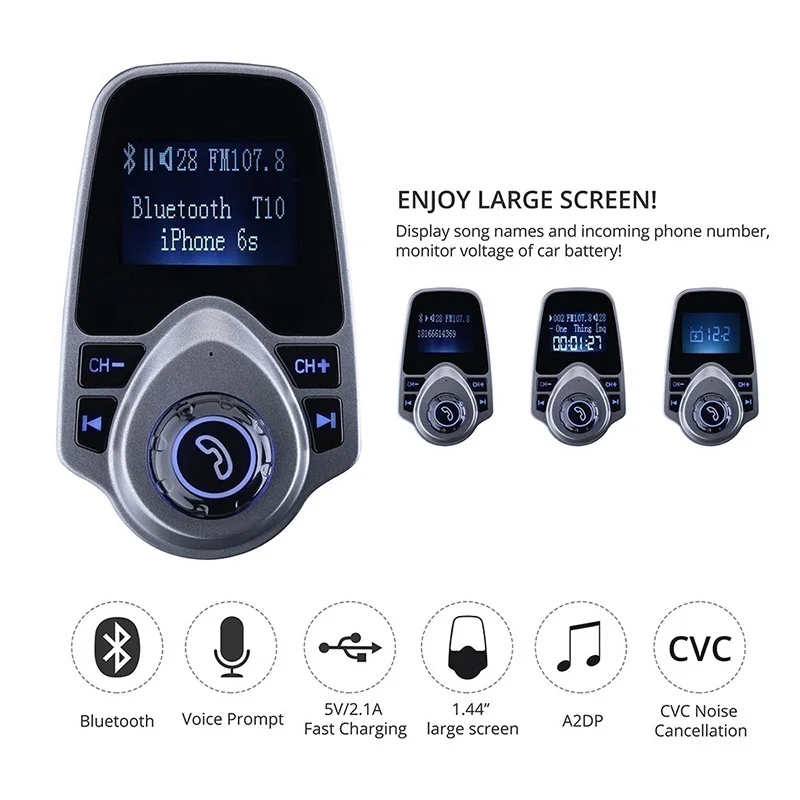 Автомобильный Bluetooth fm-передатчик USB Автомобильное зарядное устройство беспроводной автомобильный Bluetooth комплект с 3,5 мм аудио портом TF слот для карт 1,44 дюймов экран