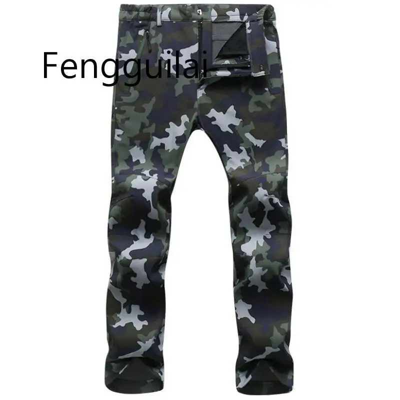 2020  Warm pants Stretch Waterproof Pants Men Casual Winter Thick Warm Fleece Shark Skin Trousers Male Windbreaker Sweatpants Me