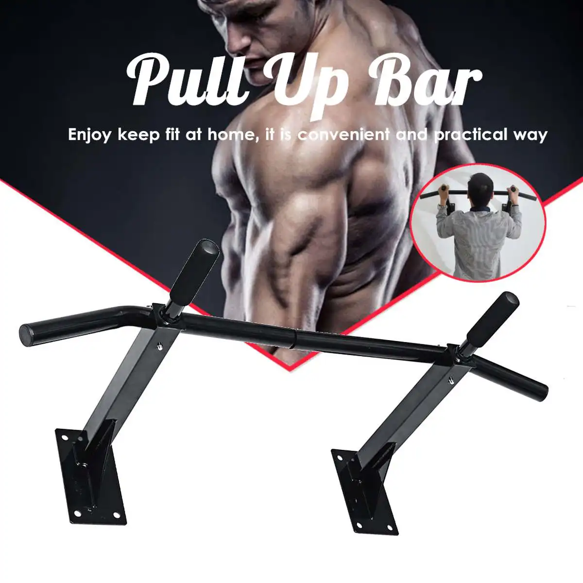 US $27.98 Wall Mounted Heavy Duty Pull Up Bar Chin Up Bar for Home Gym Fitness Exercise Strengthen Shoulders Back Arms abs