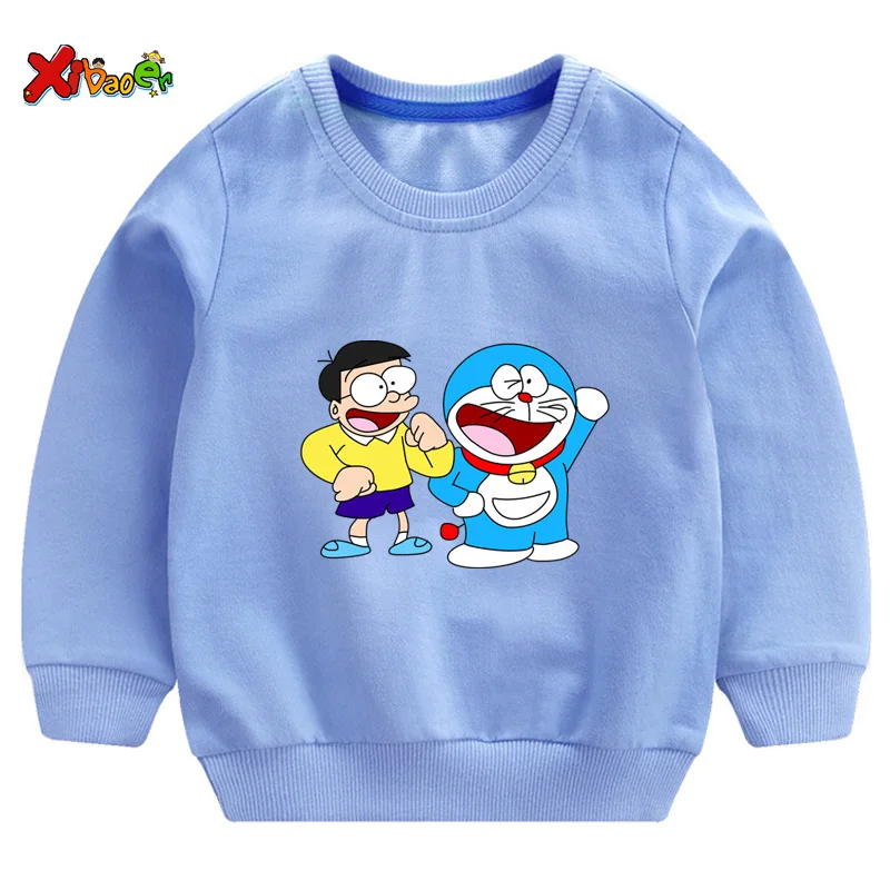 Doraemon/толстовки с капюшоном; детская хлопковая одежда для маленьких девочек; сезон весна-осень; детские топы с капюшоном; свитер с длинными рукавами для мальчиков