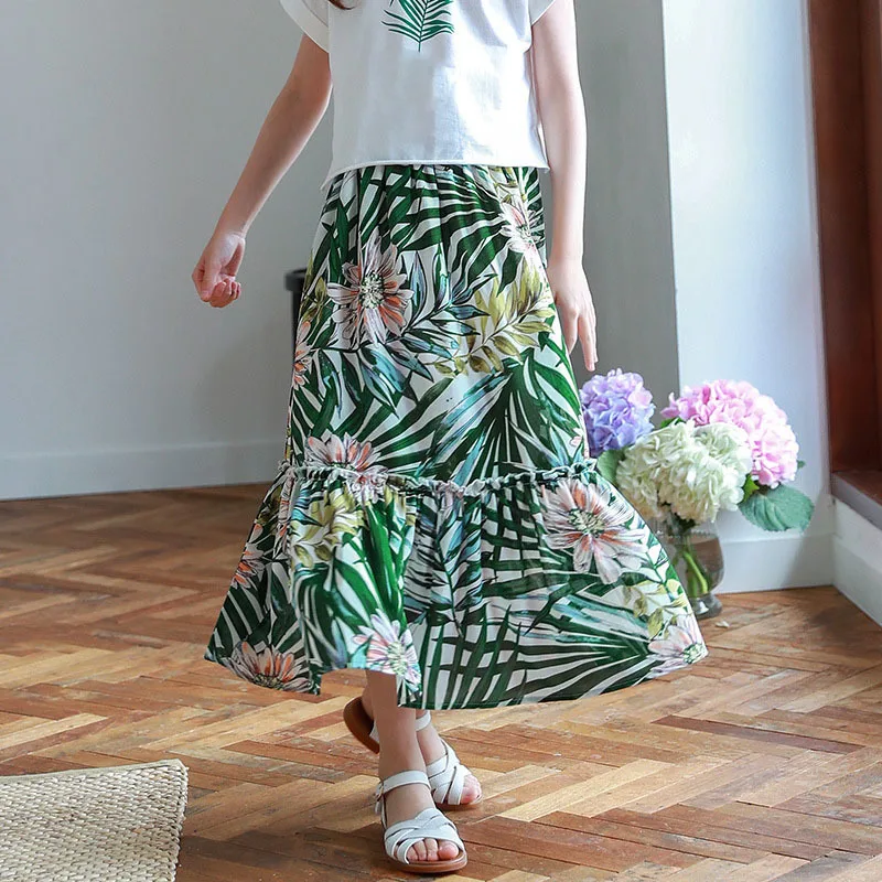 2018 summer children long chiffon skirts for girls 7 years 10 12 14 8 9 floral big kids high waist skirt baby girl clothing | Детская