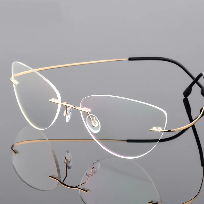 Eyeglasses frames Optical glasses Eyeglass frames Rimless Cat Eye Glasses Titanium Alloy Ultralight Male Female