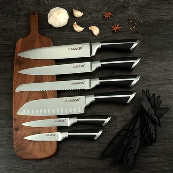 

Damask Stainless Steel kitchen Knives Set Chef Knife For Meat Fish Vegetable Fruit POM Handle With Free Gift Knife Covers