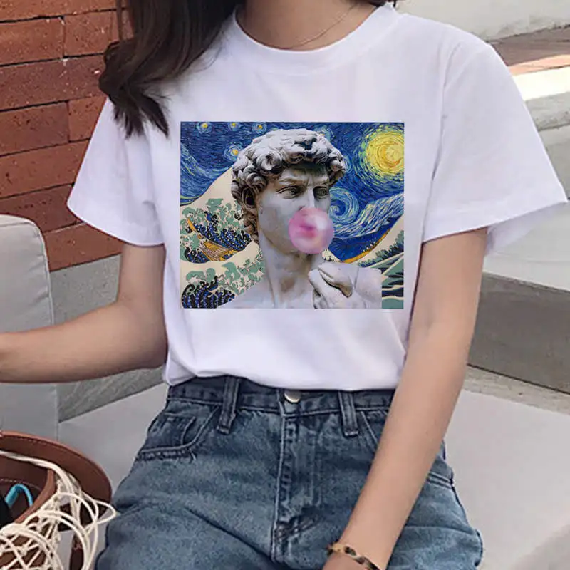 David Michelangelo Oil Painting T Shirt Women Harajuku Ullzang Funny T-shirt Aesthetic Grunge Tshirt 90s Graphic Top Tees Female