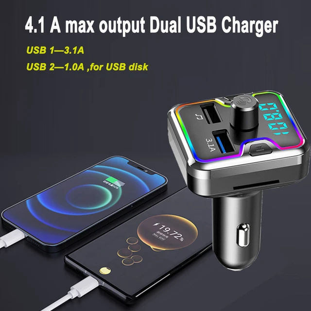 chargeur rapide de voiture double USB 5V 3.1A allume-cigare transmetteur FM  lecteur MP3 lecteur