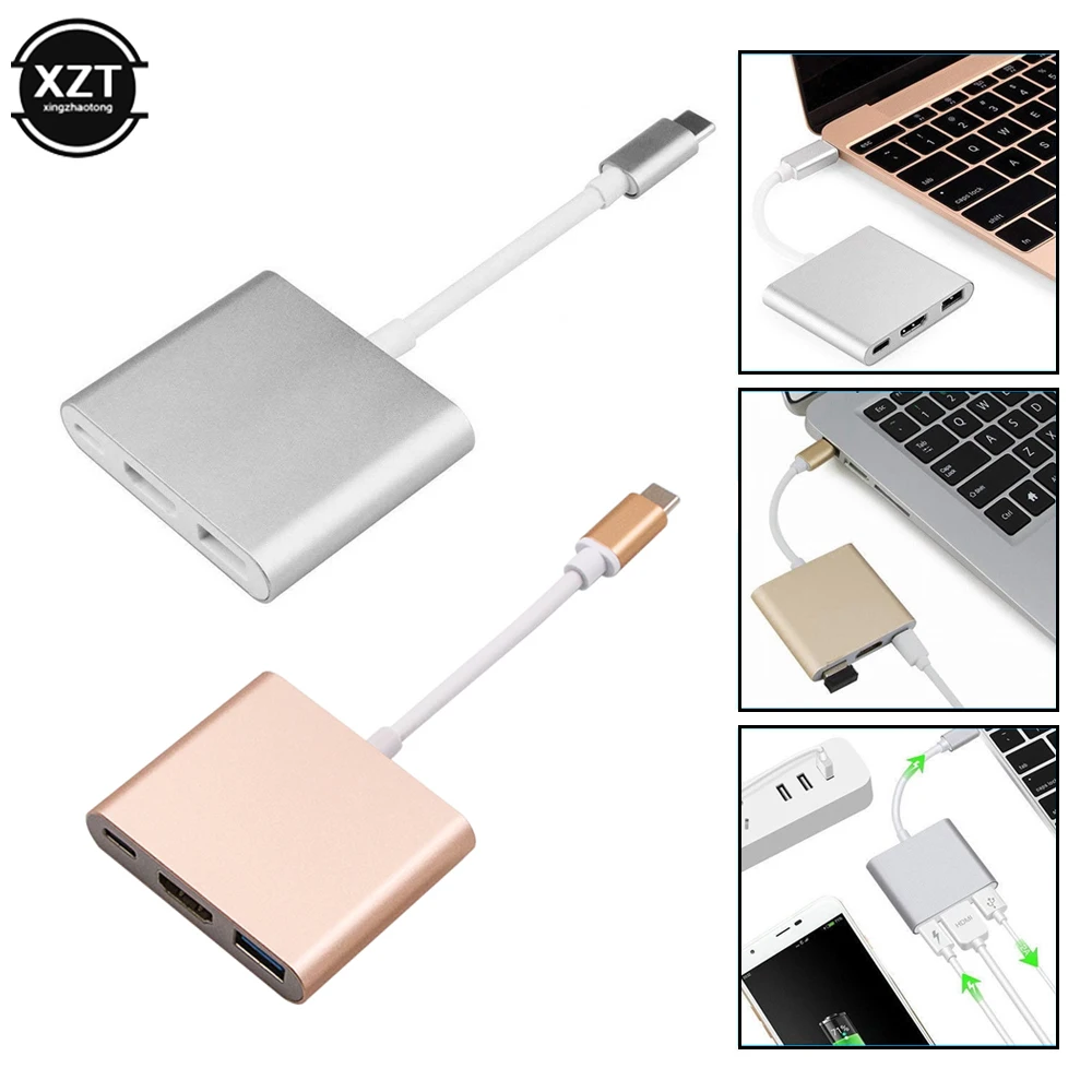 Adaptador USB tipo C a HDMI para Macbook Pro/Air Thunderbolt 3, HUB 4K,  puerto USB 3,0, entrega de energía USB-C - AliExpress