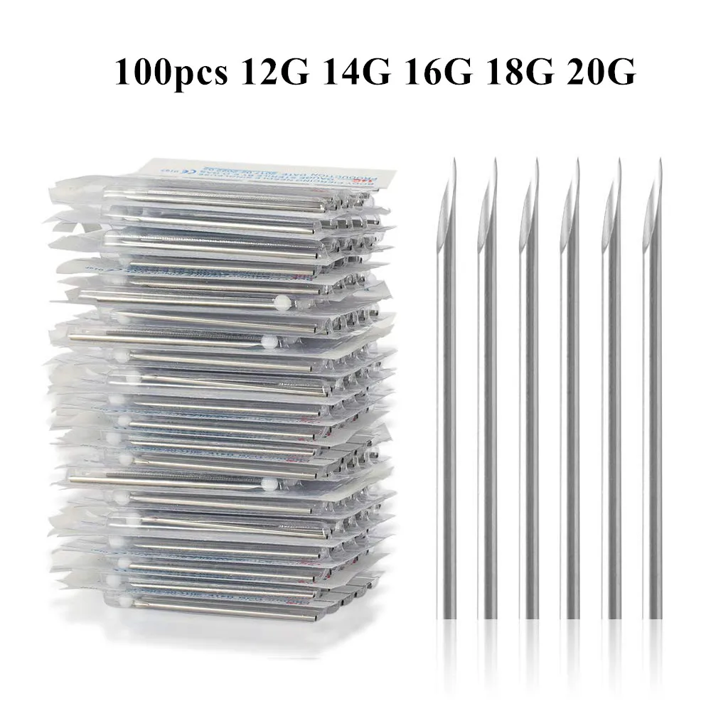 100-Pack, Piercing Needles for 12g, 14g, 16g, 18g and 20g (20 pcs