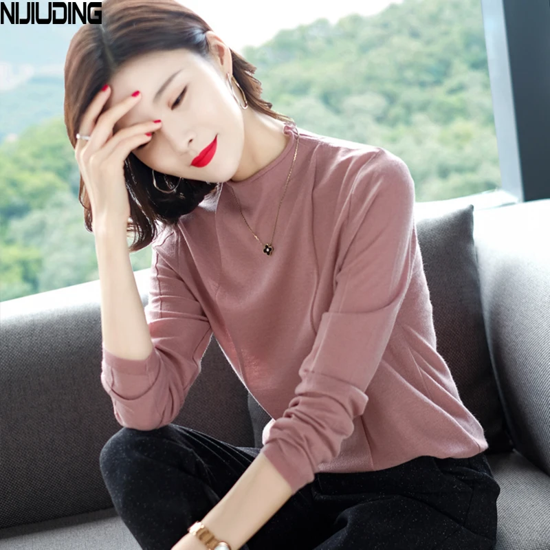 

NIJIUDING 2020 Autumn Wool Bottoming Shirt Turtleneck Knit Loose Micro-elastic Fashion Inner Wear Solid Color Pullover Top Women