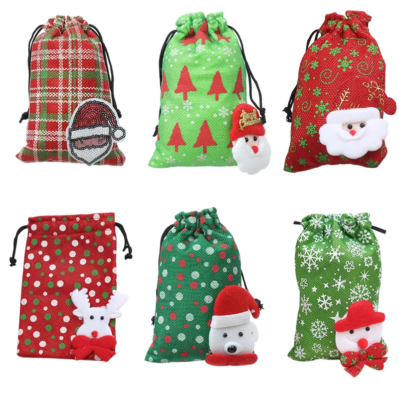6 шт. Рождественский рот мешок дети мультфильм Drawstring ноль бумажник рождественские конфеты подарочная сумка Подарочная сумка