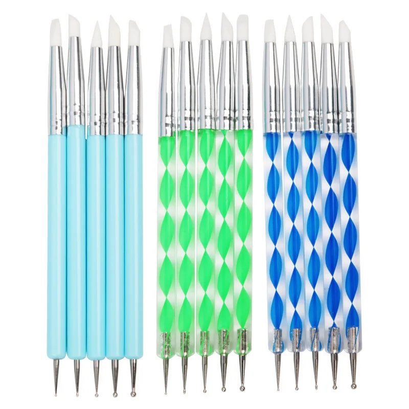 5pcs Silicone Rubber Tip Dotting Tools Set for Craft Nail Pen Brushes Painting Polymer Clay Sculpting Fimo Modelling Tools