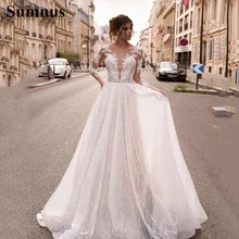 Sumnus Boho Modern Wedding Dresses With Sash Deep V Neck Princess Lace Wedding Gowns Custom Made Bridal Dress