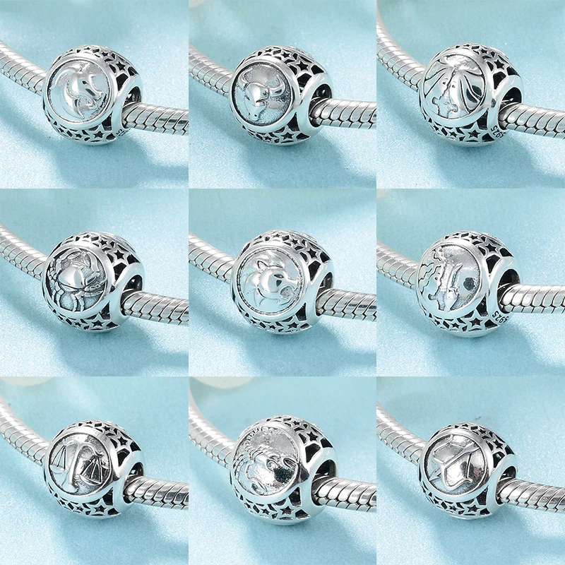 

Silver 925 Fashion 12 Constellation Zodiac Metal Beads for Jewelry Making fit Original Silver Pandora charms Bracelets Bangle