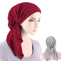 Muslims Women Ruffle Turban Hat Scarf Cotton Chemo Beanies Chemotherapy Bonnet Caps Bandana Headscarf Head Wrap Cancer Hair Loss 1