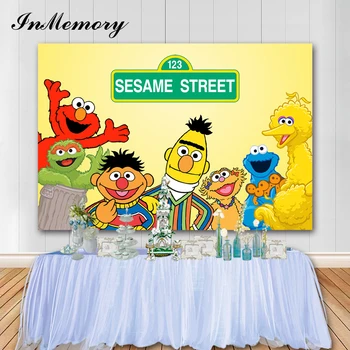 

InMemory Children's Birthday Photoshoot Backdrops Sesame Street Party Decorations 1st Birthday Photography Background Photocall