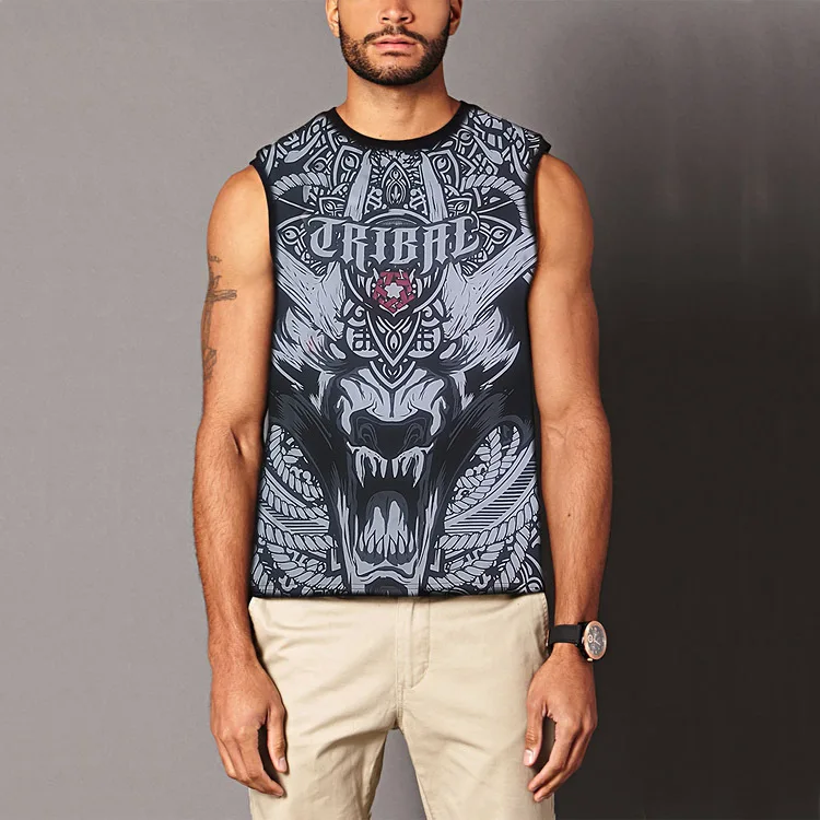 

Summer Influx Fat European Version of Lard-bucket Men'S Wear Extra Large Plus-sized Sleeveless T-shirt 8XL Dragon Pattern Pure C