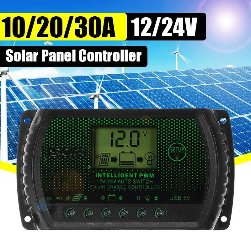 

10A/20A/30A Solar Controller LCD screen PV panel Battery Charge Controller 12V 24V Solar system Home indoor use 5V USB