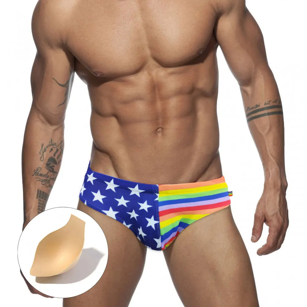 New Rainbow Striped Star Men's Swimwear Swim Briefs Man Swimsuit Men  Swimming Trunks Low Waist Beach short Surf Wear Bath Suit - AliExpress