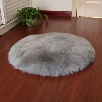 

faux sheepskin wool carpet 30 x 30 cm Fluffy soft longhair decorative carpet cushion Chair sofa mat (Round grey)