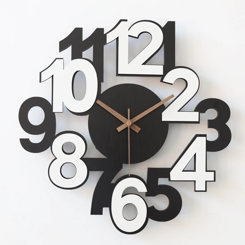 

Creative Large Wooden Wall Clock Modern Design Nordic 3D Decoration for Living Room MDF Wood Wall Clocks Home Decor 45cm