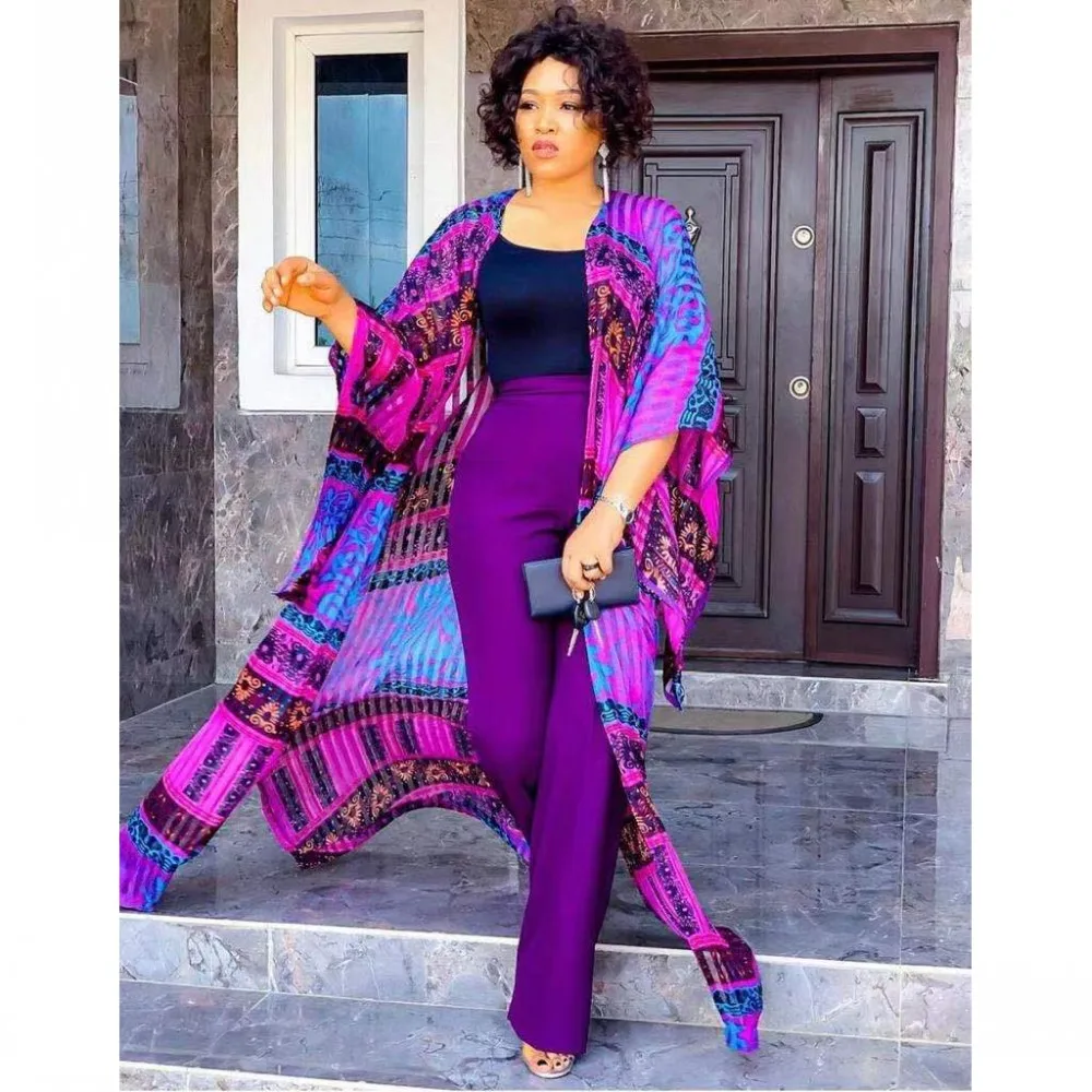M-XL Three Piece Suit African Dashiki Womens New Fashion Spring Digital Print Chiffon Shirt Coat Trouser Suit Casual High Street