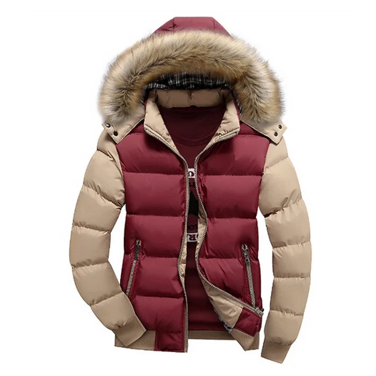 Red Khaki Мужские зимние куртки 7XL, толстая парка с капюшоном и меховым воротником, мужские пальто, повседневные стеганые мужские куртки, мужская одежда SA075 - Цвет: Red Khaki