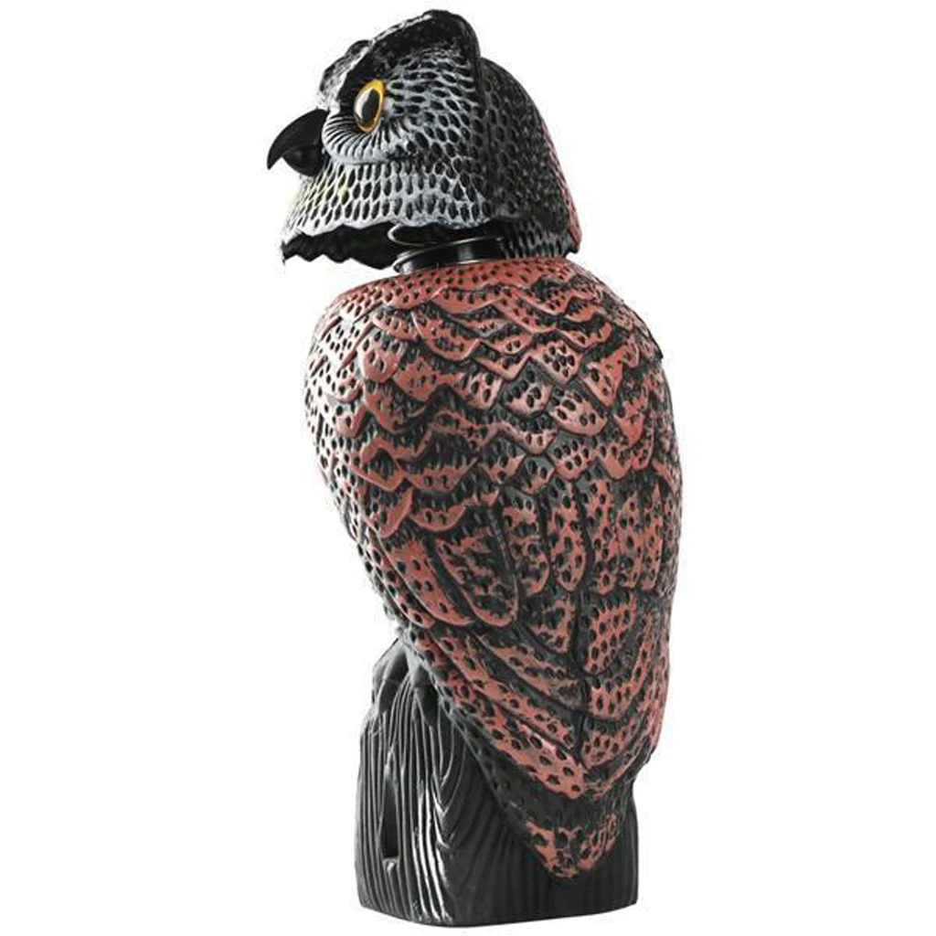 2pcs Realistic Owl Decoy With Rotating Head Bird Pigeon Crow Scarer Scarecrow Horned Owl Pest Deterrent