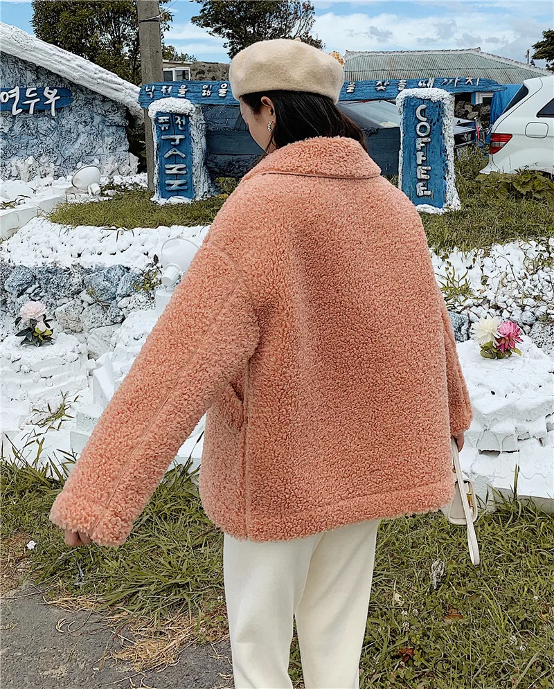 Женское зимнее теплое пальто из искусственного меха, модное пальто из меха ягненка, повседневная куртка-бомбер с рукавом летучая мышь, парка, верхняя одежда