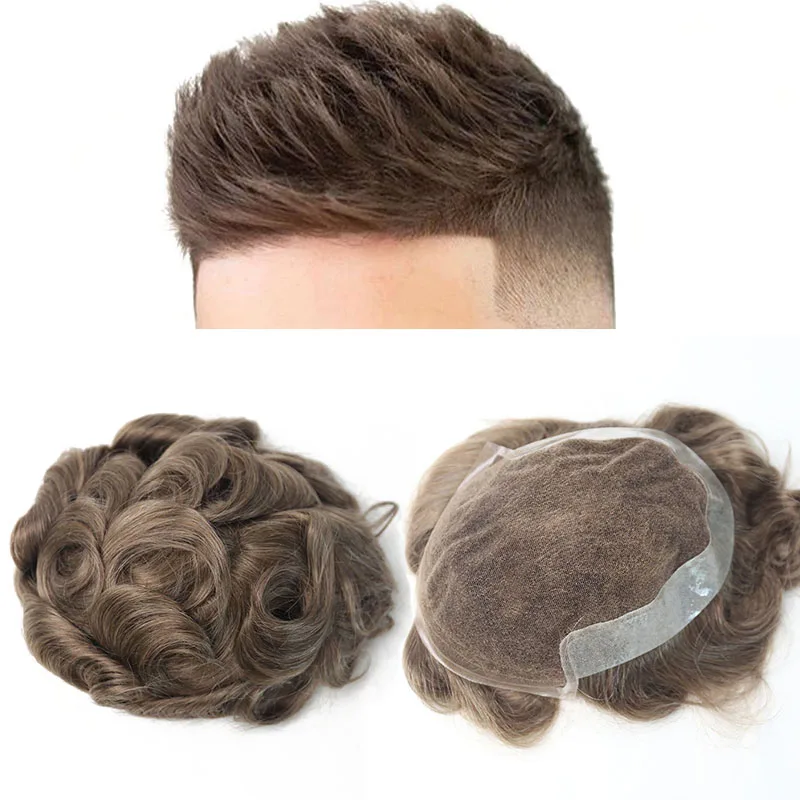 Натуральный парик из натуральных волос для мужчин 100% европейские человеческие