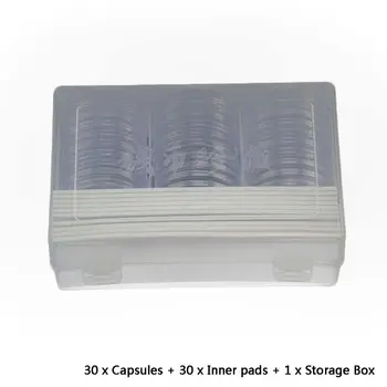 

30Pcs Round 46mm Direct Fit Airtight Coin Capsules Holder Display Collection Case Storage Box With 16/20/25/27/30/38mm Pad Rings